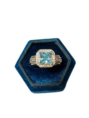 Bomb Party Rhodium Plated Aquamarine CZ Ring Size 8